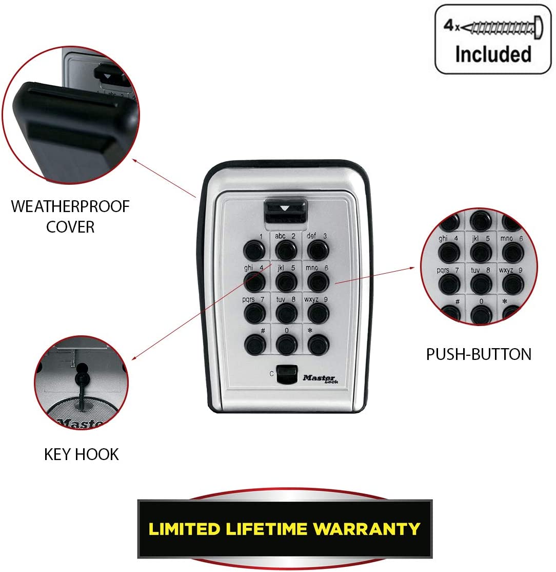 MASTER LOCK Push-Button Key Safe Wall Mounted, Medium 79 x 117 x 52 mm, Outdoor, Mounting Kit, for Home Office Industries Vehicles - Image 3