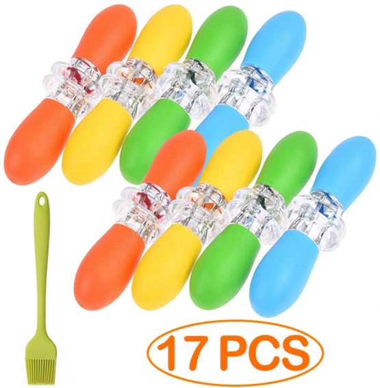 Homo Trends 8 Pairs Corn on the Cob Holders, ABS Handle Stainless Steel Corn on the Cob Skewers and 8.3 Inch Silicone BBQ Brush for Home Cooking, BBQ, Picnics, Camping and Parties