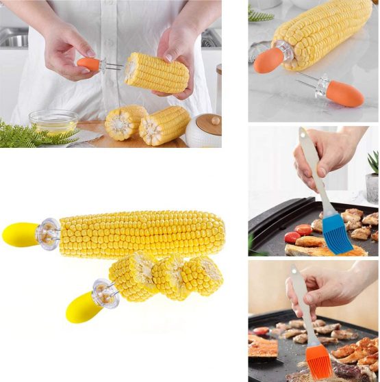 Homo Trends 8 Pairs Corn on the Cob Holders, ABS Handle Stainless Steel Corn on the Cob Skewers and 8.3 Inch Silicone BBQ Brush for Home Cooking, BBQ, Picnics, Camping and Parties - Image 3