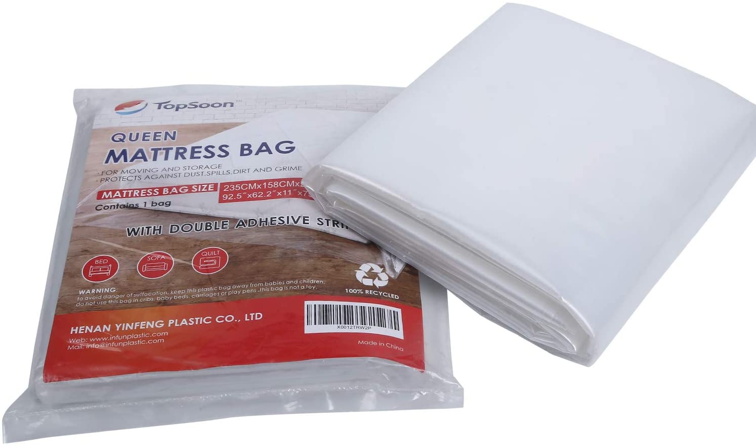 TopSoon Queen Mattress Bags, Heavy Duty Queen Size Mattress Cover for Moving House & Self Store - Image 3