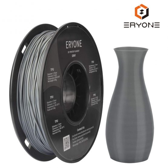 ERYONE TPU Filament 1.75mm Flexible Roll Soft 3D Printing Bundle for 3D Printer, Tolerance:±0.05mm, 0.5kg (1.1 LBS) / Spool. Grey