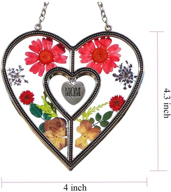 Gifts for Mom from Son Daughter, Heart Suncatchers Window decor Wind Chime with Pressed Flower, Stained Glass Handicraft Engraved Mom, Mother's Gifts for Mother' day Christmas Thanksgiving Ornament - Image 3
