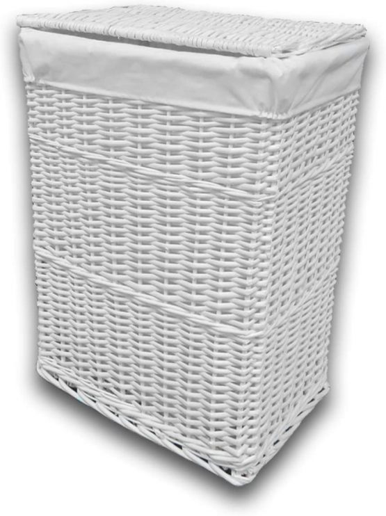 Arpan Medium White White Wicker Washing Cloth Basket With White Lining