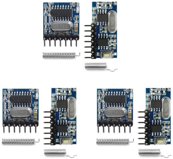 QIACHIP 3 Sets of 433mhz RF Transmitter and Receiver Module Wireless 4 Channel Output Link Kit Set with 1527 Learning Code for Remote Control