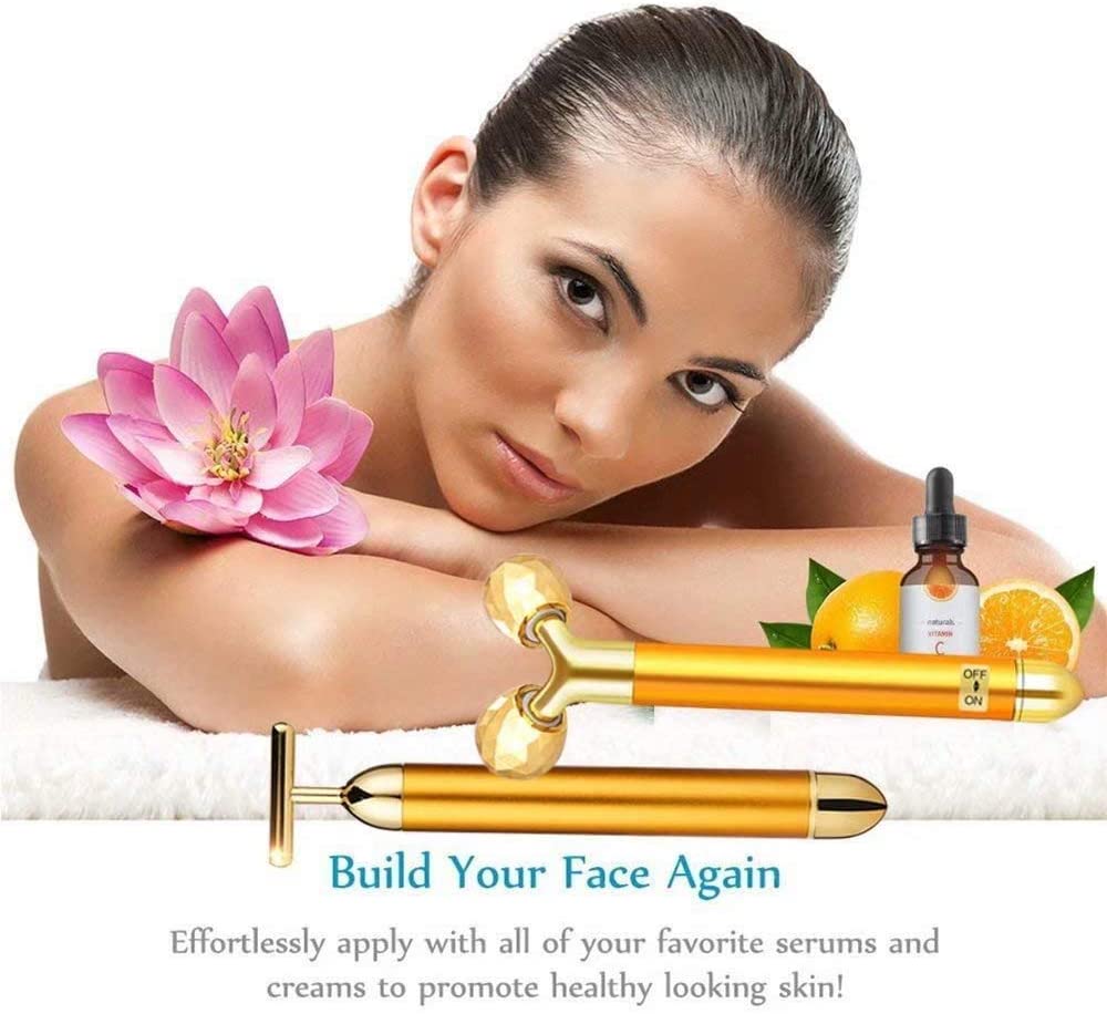 2-in-1 Electric Face Massager Beauty Bar 24k Golden Facial Massager - Image 2