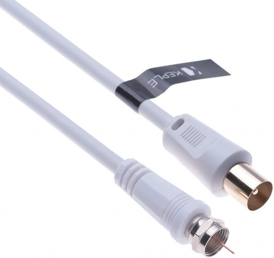 Coaxial Aerial F Connector Male Plug to RF M-Male Cable for Satellite Sat Freesat Sky Virgin BT TV HDTV DVB DVD Radio/Coax Ariel Freeview Lead Television Antenna Cord Broadband – 1 m White - Image 3