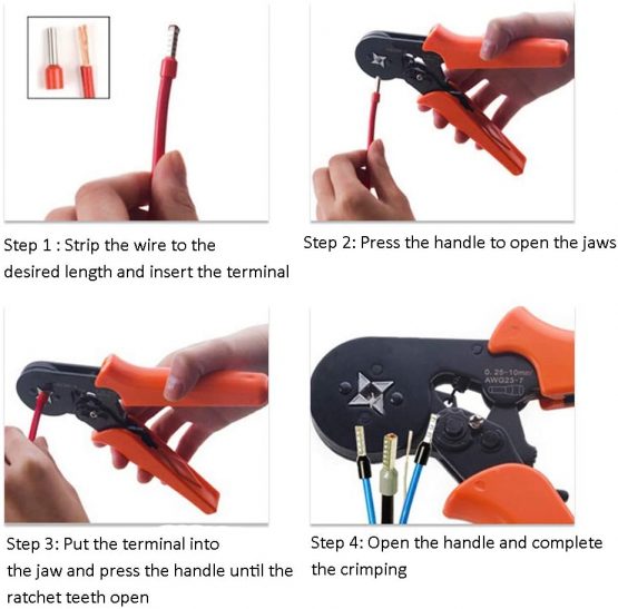 Ferrule Crimping Tool,Dechengbao Crimper Plier Adjustable Crimping Tools Used for 0.25-10mm2 (AWG 23-7) Cable End-Sleeves,Wire Ferrule Crimper - Image 3