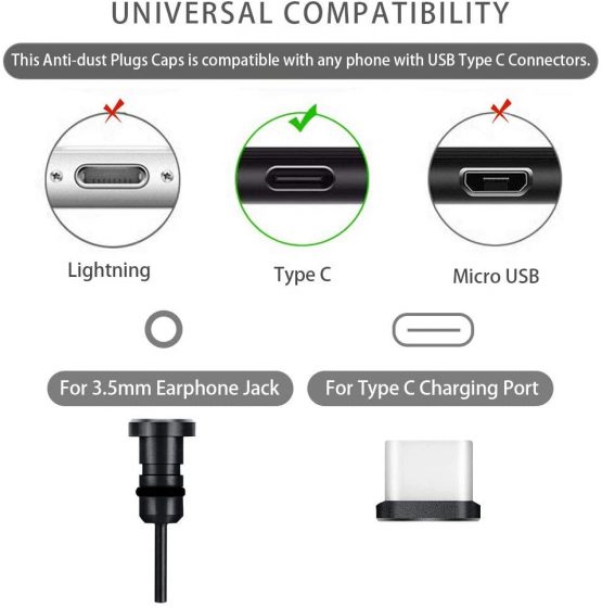 GOLRISEN Anti-Dust Plugs Usb Port Cover Protector with Headphone Jack Cover 2 Pairs Usb-C Cover Anti-Dust Caps Pluggy for Smartphone Tablet with USB type C Devices - Image 3