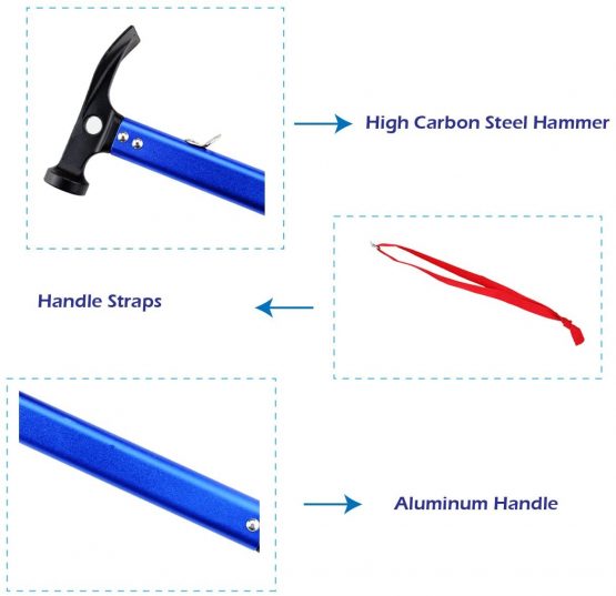 TRIWONDER Camping Mallet Tent Peg Puller Multi-Function Hammer Aluminum High Steel Carbon Hammer with Tent Peg Remover for Outdoor Camping Picnic - Image 3