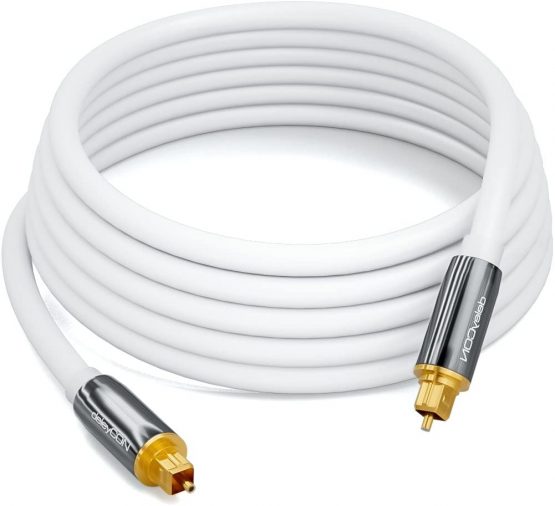 deleyCON 1.5m (4.92 ft.) Optical Digital Audio Cable S/PDIF 2x Toslink Connectors Fibre Optic Cable Metal Connectors 5mm Flexible - White - Image 3