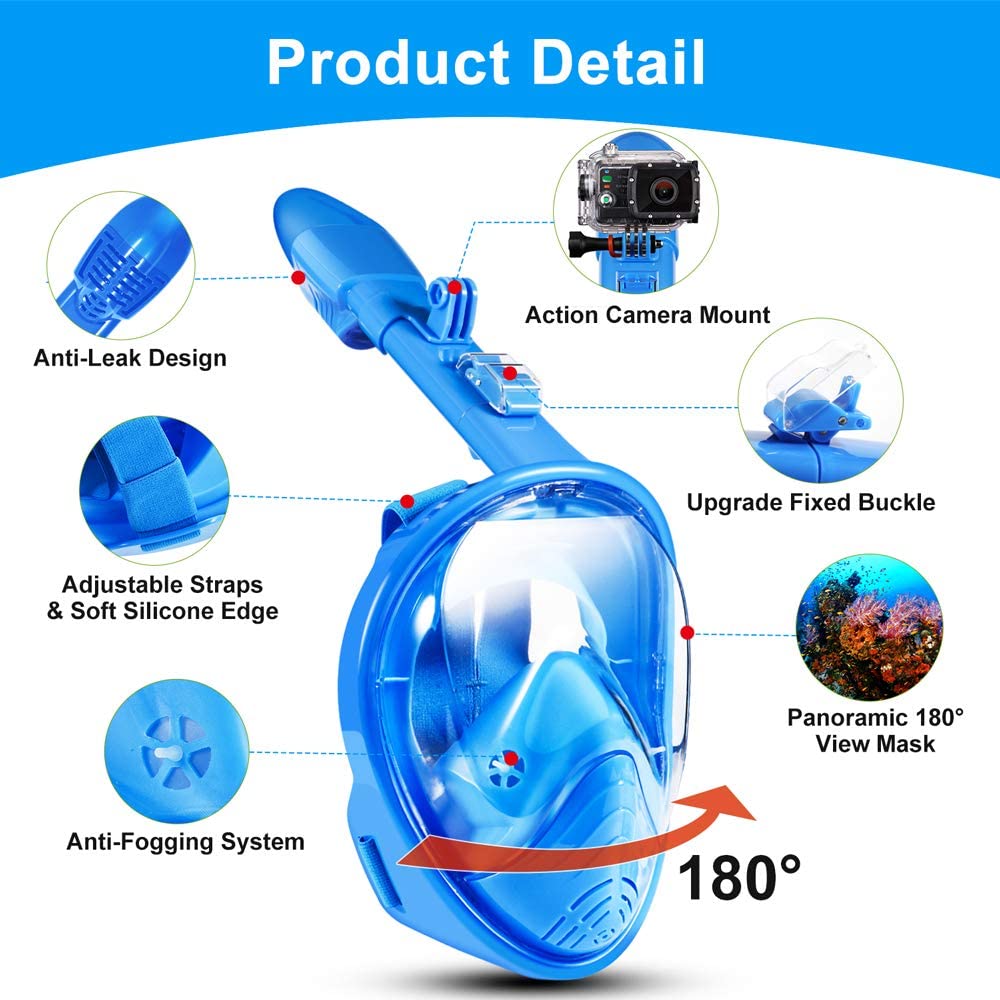 LALAYA Full Face Snorkel Mask 180° Seaview Easy Breathing Snorkeling ...