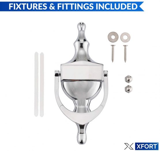XFORT® Door Knocker Polished Chrome, Victorian Urn Door Knockers for Front Door, Elegant Front Door Furniture with a Classic Period Design, Perfect for Alerting You of Visitors to Your Home - Image 3