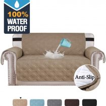 BellaHills 100% Waterproof Two Seater Cover for Leather Couch Non-Slip Furniture Covers for Sofa and Loveseat Furniture Protector Microfiber Soft Protector/Slipcovers (2 Seater cover: Taupe)