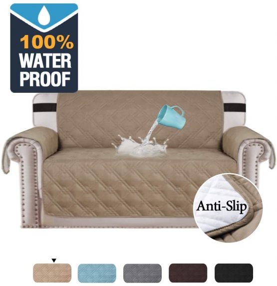 BellaHills 100% Waterproof Two Seater Cover for Leather Couch Non-Slip Furniture Covers for Sofa and Loveseat Furniture Protector Microfiber Soft Protector/Slipcovers (2 Seater cover: Taupe)