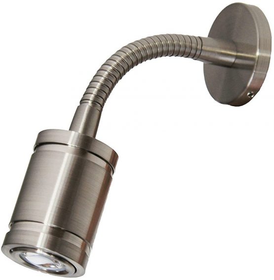 LIGHTEU 12V 2.2W Gooseneck Wall Mount LED Reading Light F1 Spotlight with Switch, Nickel Finish, Professional Flexible,Wall Light for Bedside Light, Boat, Yacht and Caravan,RV