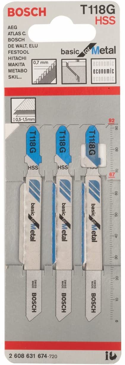 Bosch 3x T 118 G Basic for Metal Jigsaw Blade (for Steel sheets Steel sheets, Length 92 mm, Professional Accessory Jigsaw) - Image 2