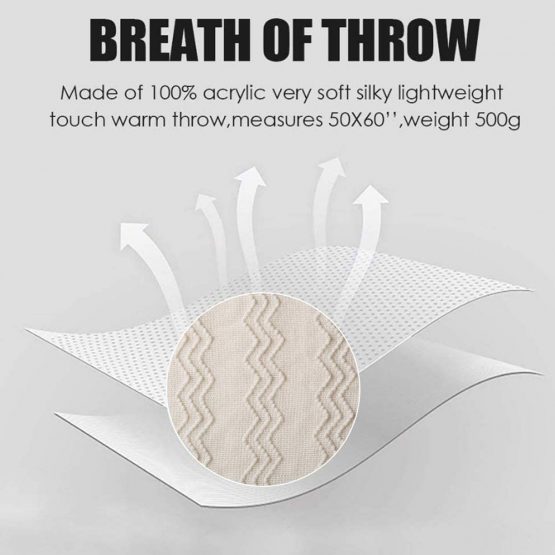 Bourina Textured Solid Soft Sofa Throw Couch Cover Knitted Decorative Blanket, White, 125x152cm - Image 3