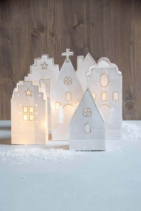 Rayher Set: Paper Bags Illuminated Village, White, Tab