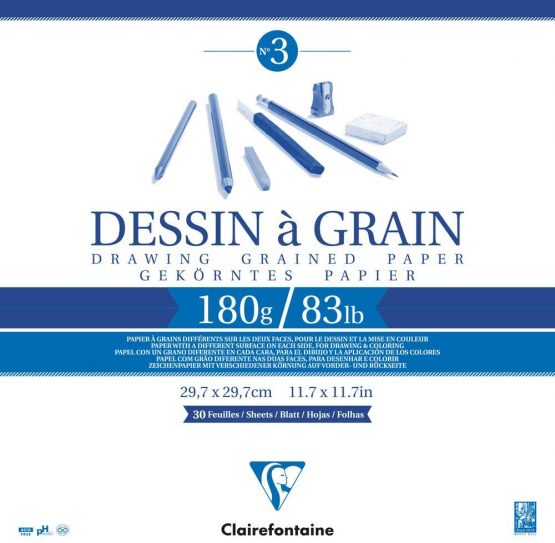 Clairefontaine White Grained Drawing Paper Glued Pad, 180 g, 29.7 x 29.7 cm, 30 Sheets