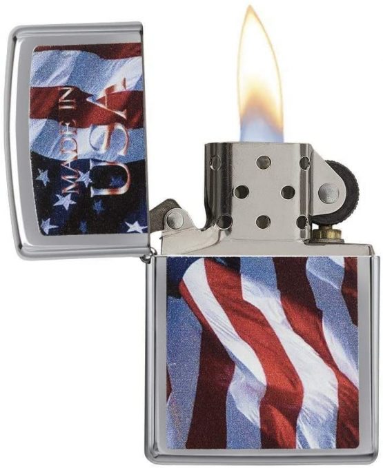 Zippo Made in the USA with Flag Windproof Lighter - High Polished Chrome - Image 3
