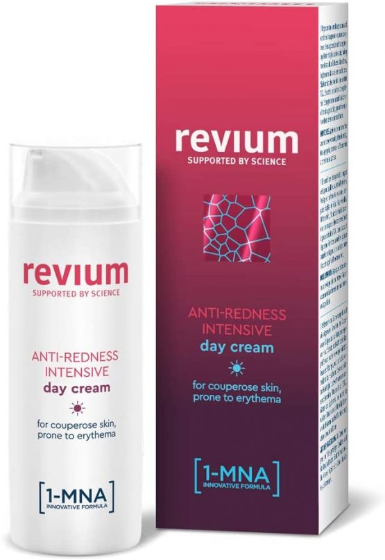 Revium Rosacea Anti-Redness Intensive Day Cream for Couperose Skin Prone to Erythema, with UVA and UVB Filters, 1-MNA Molecule, Corallina Officinalis Red Algae Extract, Acerola Fruit, 50ml