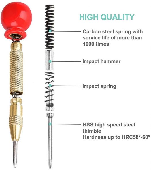 2 Pack Automatic Drill Center Punch,5 inch Brass Spring Loaded Crushing