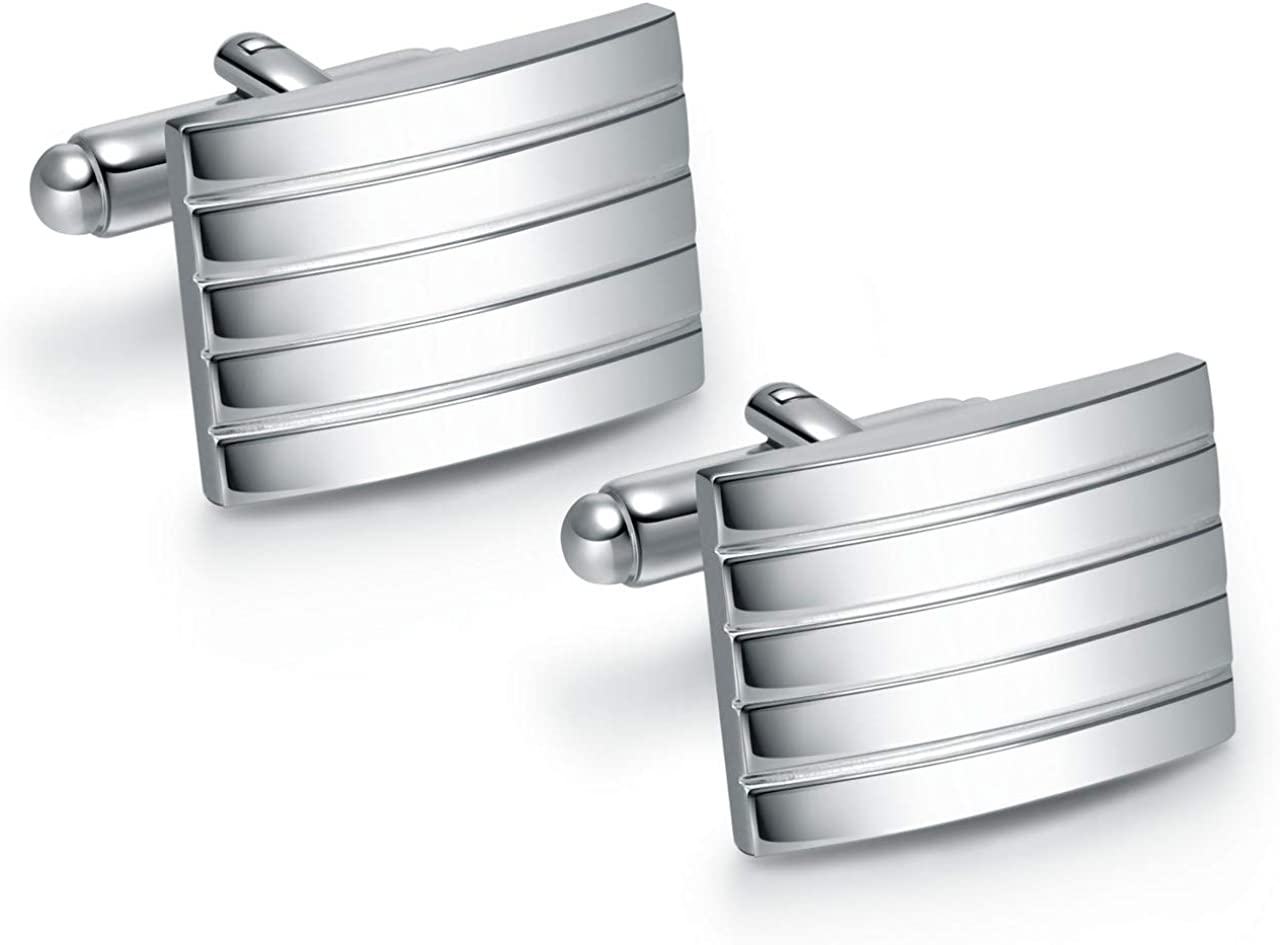 PiercingJ 2PCS Cufflinks for Men Silver Stainless Steel Classic Men’s