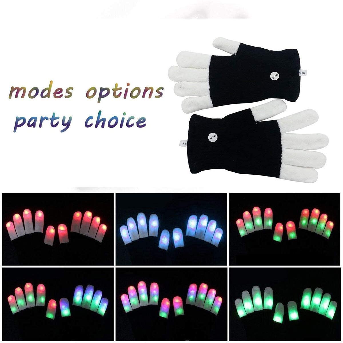 Lychee LED Gloves, Light Up Gloves Finger Lights 6 Modes 3 Color LED
