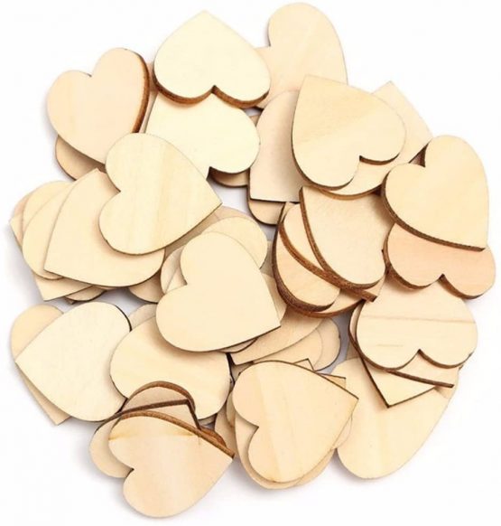 TRIXES 100 x Wood Hearts (5cm) - Rustic Look Wooden Hearts for Crafting Projects - Wooden Craft Shapes for Weddings Decoration Embellishments - Love Heart Guest Book Accessory