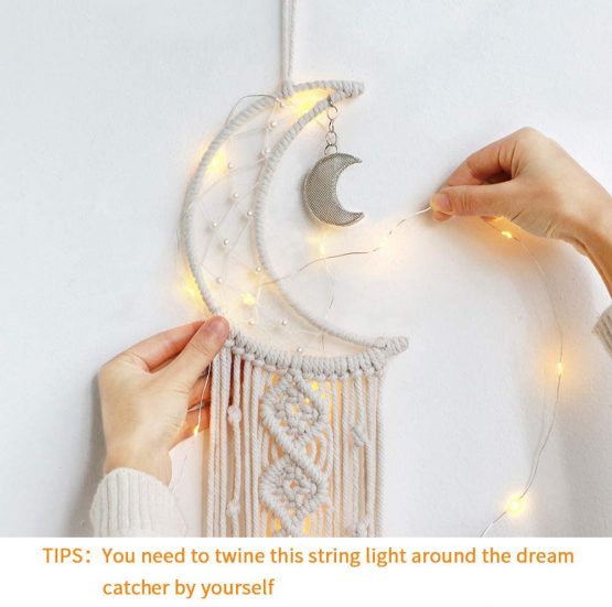 Dremisland Macrame Wall Hanging with LED Light,Moon Dream Catcher Woven Wall Tapestry Bohemian Home Decor for Kids Room Wedding Party Ornaments Craft Gifts - Image 3