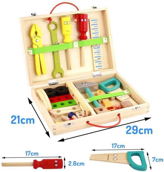 Wooden Toys Kids Tool Set-Wooden Kids Tool Box Kit Construction Toys Role Play for Kids,Children Woodworking Tools and Accessories Pretend Play Tool Kits, Kids Toys for 3 4 5 6 Year Olds Boys Girls - Image 4