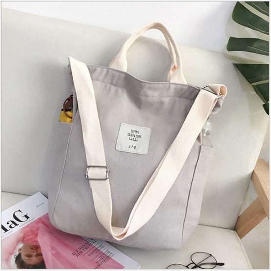 WANYIG Tote Bag Tote Bag Women Korean Style Girl Canvas Shopping Tote Bag with Zipper Crossbody School Bag Durable Luggage Handle Bag with Adjustable Strap (Grey) - Image 3