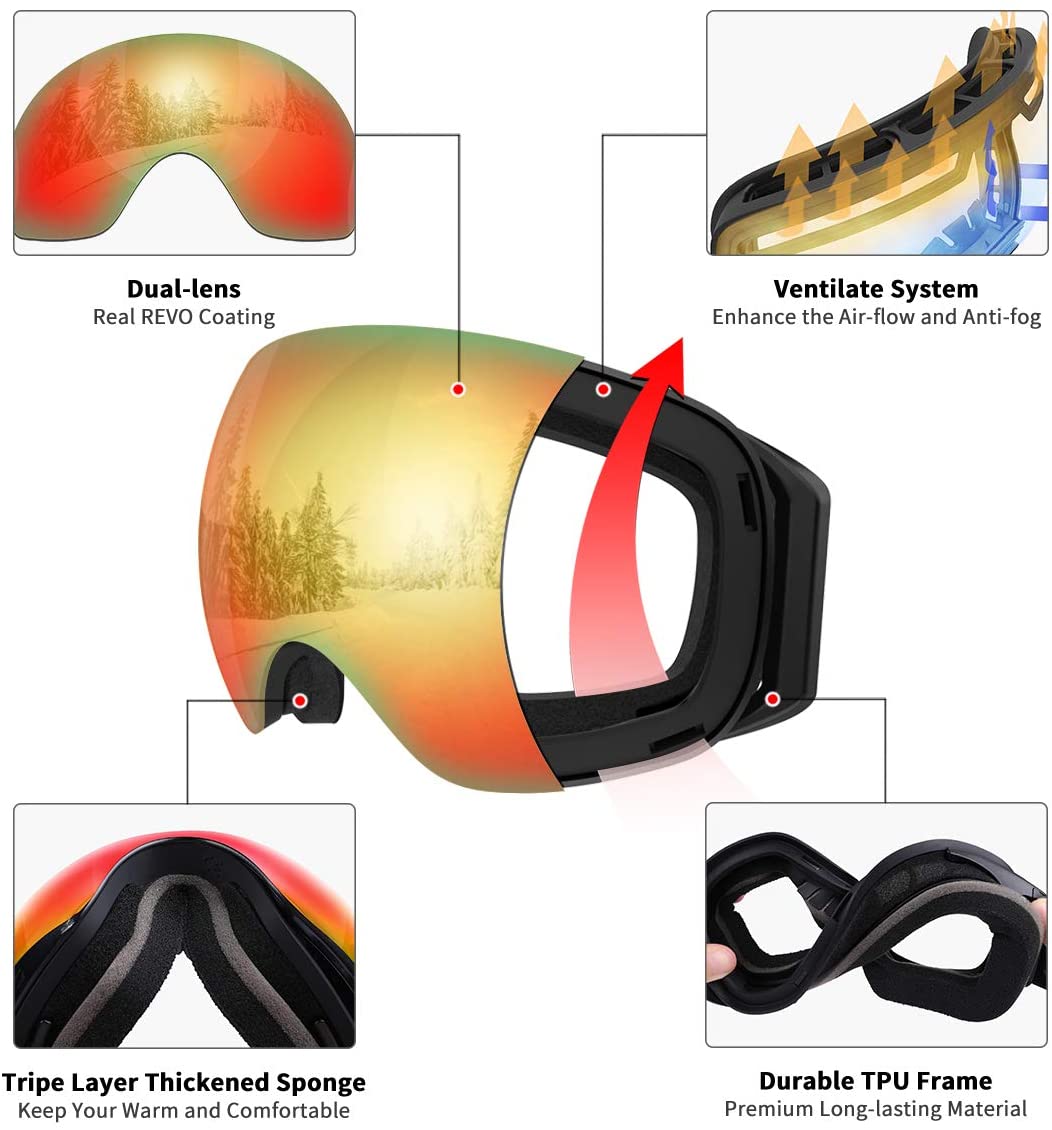 SKL Ski Goggles, OTG Snowboard Goggles,Snow Goggles with