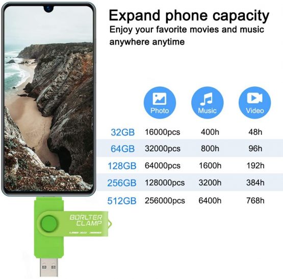 BorlterClamp 32GB Dual USB 3.0 Flash Drive OTG Memory Stick, Thumb Drive with Micro USB Drive Port for Android Smartphone Tablet & Computer (Green) - Image 3