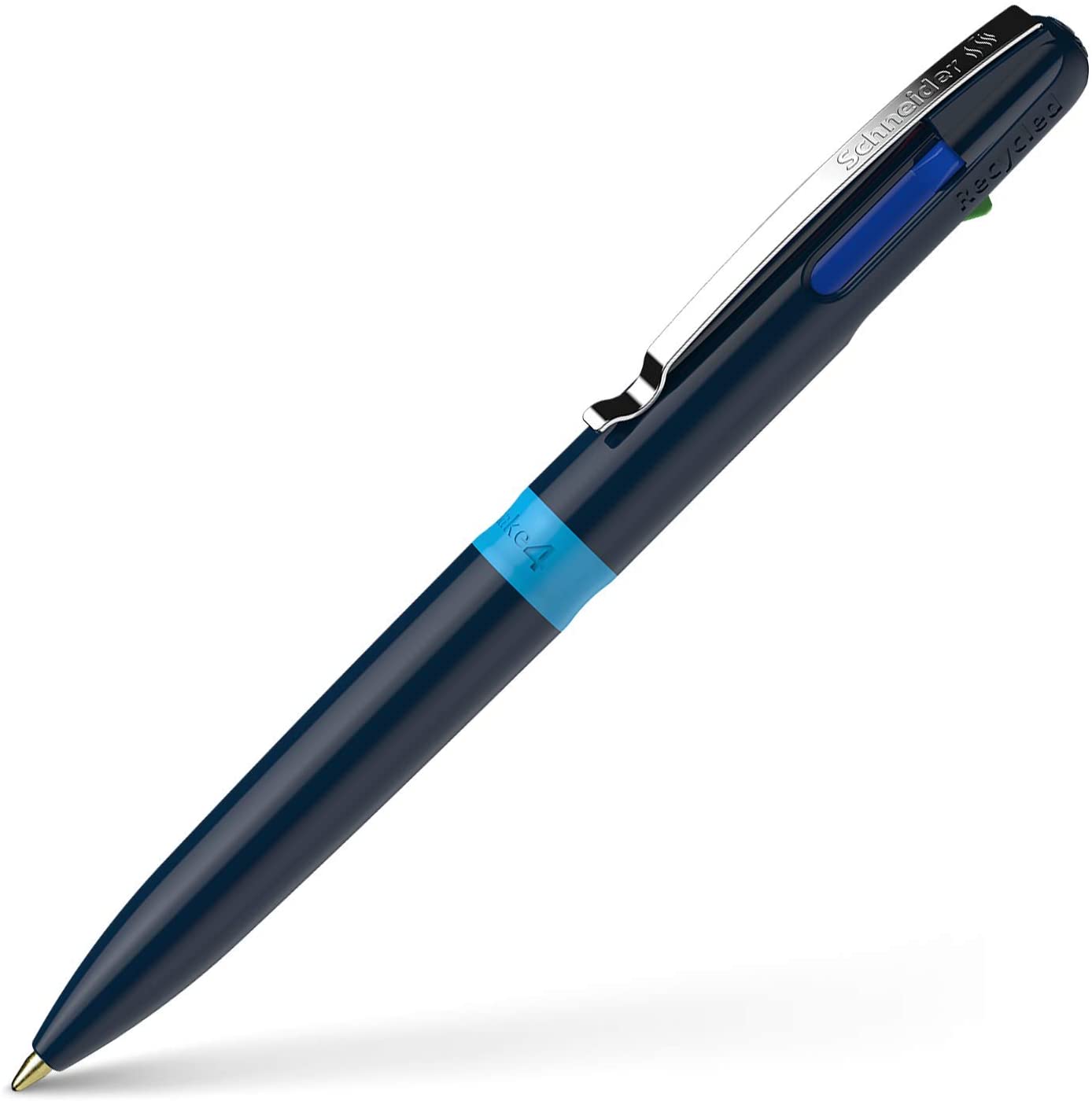 Schneider Take 4 Ballpoint Pens Multicolour (4 Colours, Refills able, Recycled Plastic) Dark Blue/Light Blue, Pack of 10 - Image 2