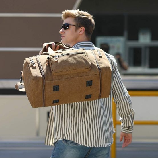 Plambag by Gonex Expandable Canvas Holdall Bag for Men, 40L / 50L Large Duffel Bag for Men with Multi-Pockets, Overnight Weekend Bag, Unisex Holdall Travel Duffle Bag, Weekender Bag for Men & Women, Coffee - Image 2