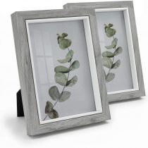Afuly 7x5 Photo Frame Grey Wooden Deep Picture Frames with White Thick Edge for Wall Desk Decor Family Friends Gifts, 2 Pack