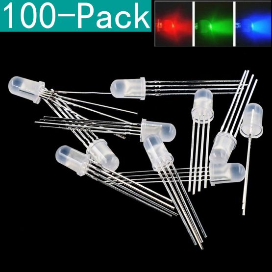 Youmile Lot 100 Pack 5mm Tri-Color 4 PIN Common Anode RED BLUE RGB LED Light Emitting Diode