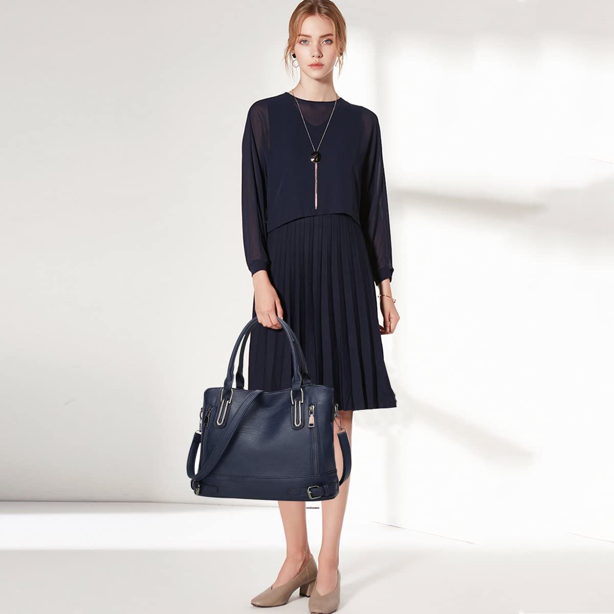 NICOLE & DORIS Women Handbags Top Handle bags PU Leather Shoulder Bag Large Capacity Crossbody Bag Ladies Shopper Elegant Tote Bags Navy blue - Image 2