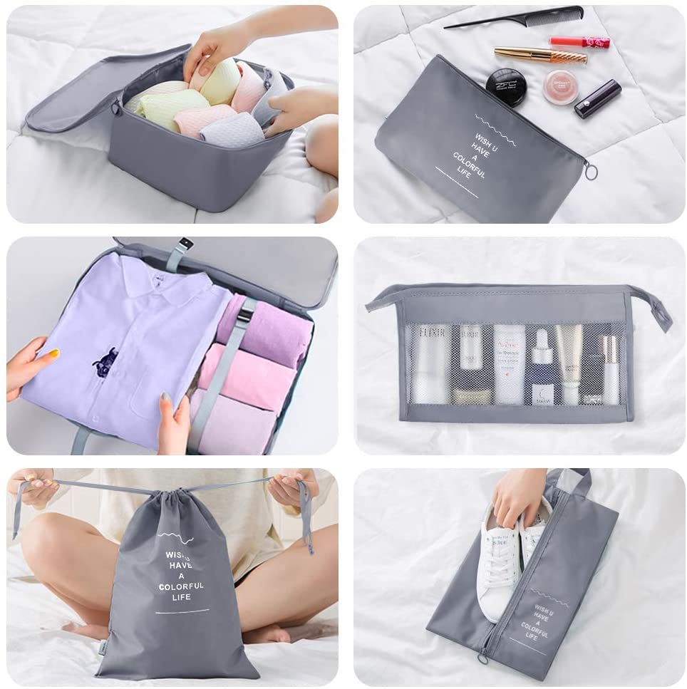 Packing Cubes for Suitcase,Geediar 9 PCS Travel Luggage Packing Organizers Waterproof Travel Essentials Bag Clothes Shoes Cosmetics Toiletries Storage Bags(a-Grey) - Image 3
