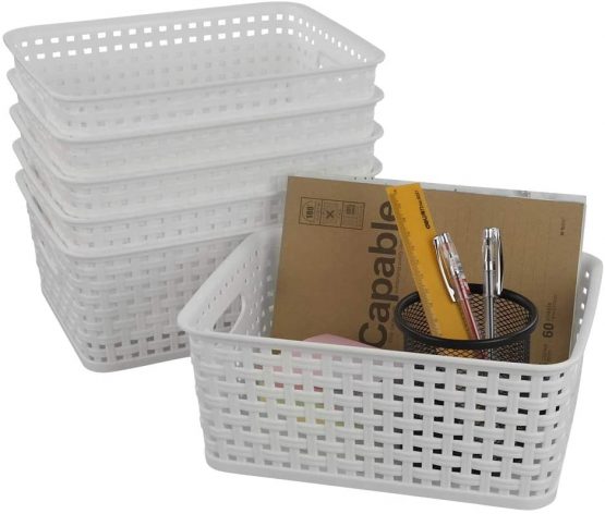 Bblina 6-Pack Small White Plastic Weave Rattan Storage Basket Box - Image 4