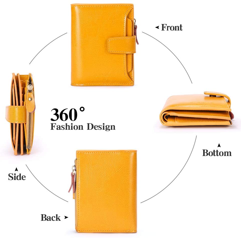 SENDEFN Women's RFID Blocking Leather Small Compact Bi-fold Zipper Pocket Wallet Card Case Purse with ID Window - Image 4