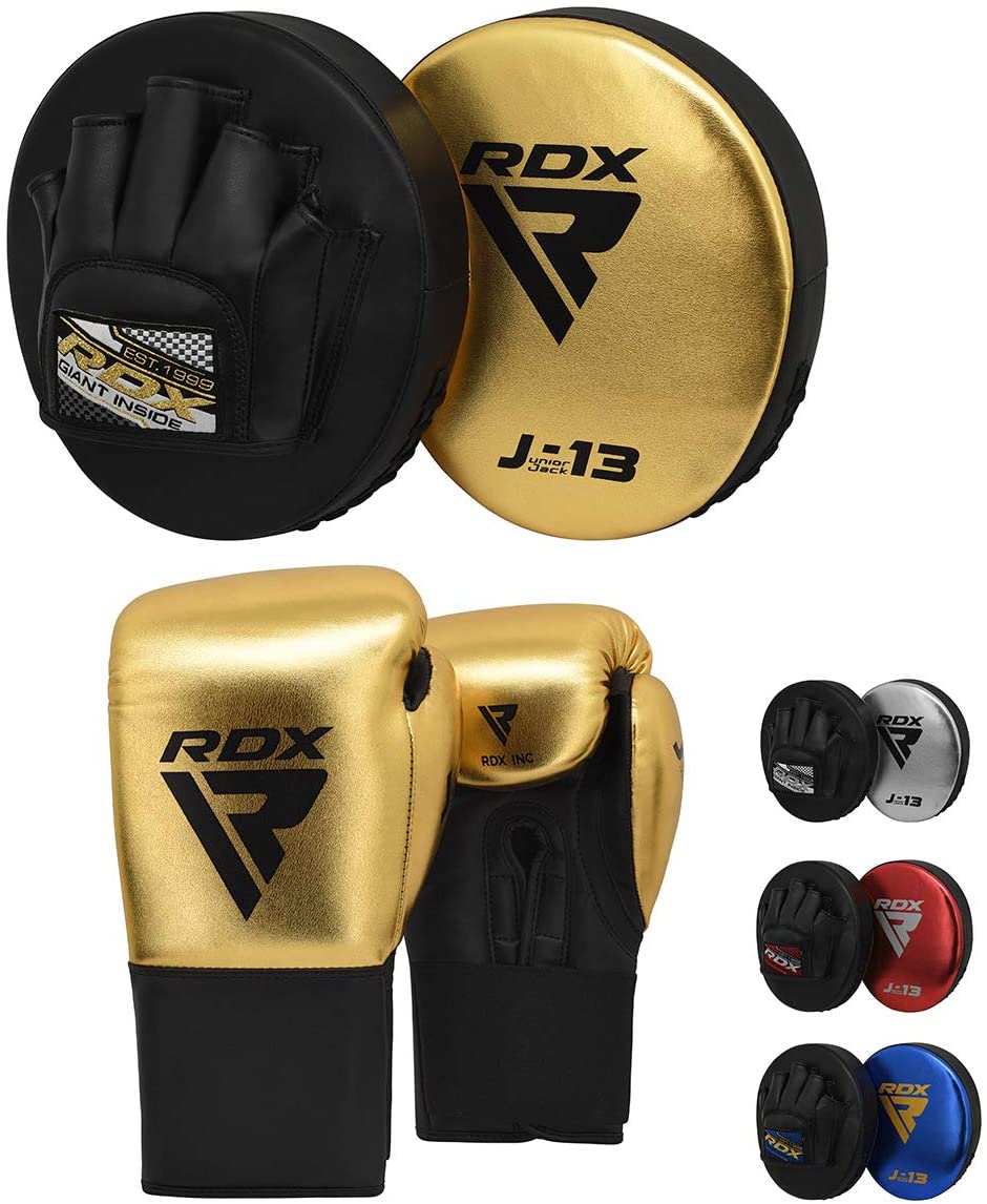 RDX Kids Boxing Gloves and Focus Pads Set, Youth Hook, Jab Target Mitts