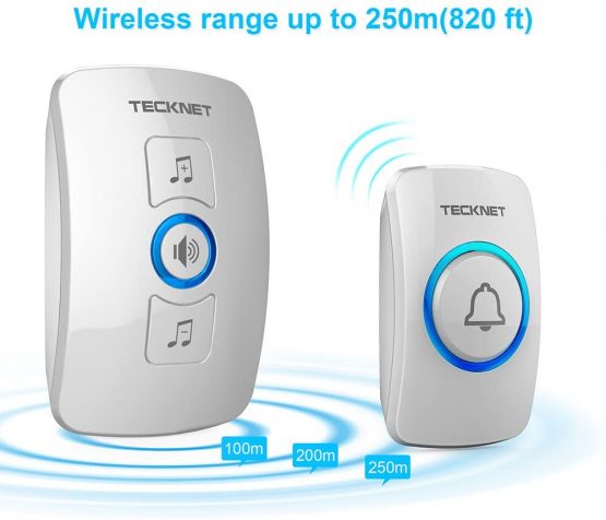 TECKNET Wireless Doorbell, Waterproof Wall Plug-in Cordless Door Chime at 820-feet Range with 38 Chimes, 4 Level Volume(White) - Image 2
