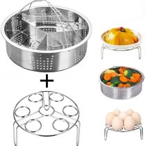Smooce Pressure Cooker Accessories Steam Basket with Egg Steamer Rack, Divider, Fits Instant Pot 5,6,8 qt Pressure Cooker, Stainless Steel, Set of 3, Energy Class A + (0.5)