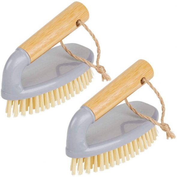 mDesign Set of 2 Hand Brushes IronShaped Floor Brush for Cleaning