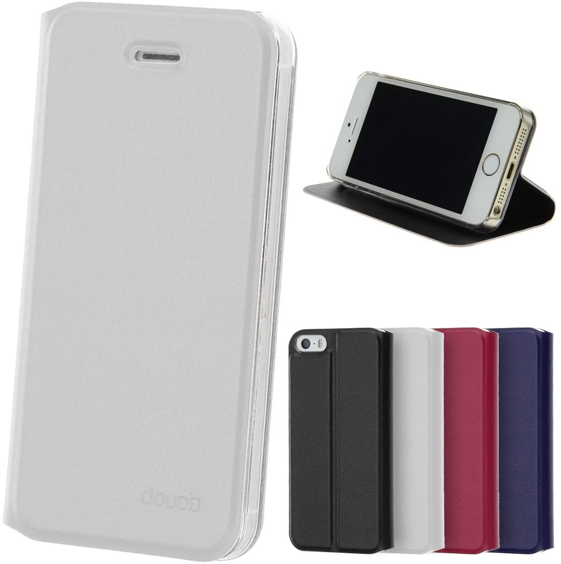 doupi Flip Cover for iPhone 4 / 4S, Magnet Protective Flip Case Book Style Screen Protector Stand, white, iPhone 4/4S