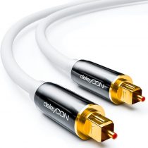 deleyCON 5m (16.40 ft.) Optical Digital Audio Cable S/PDIF 2x Toslink Connectors Fibre Optic Cable Metal Connectors 5mm Flexible - White