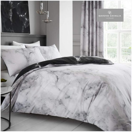 Gaveno Cavailia White Marble King Duvet Set Reversible Easy Care Cotton Blend 3 Piece Texture Bedding | 1 Quilt Cover + 2 Pillow Cases | Button Closure | Machine Washable