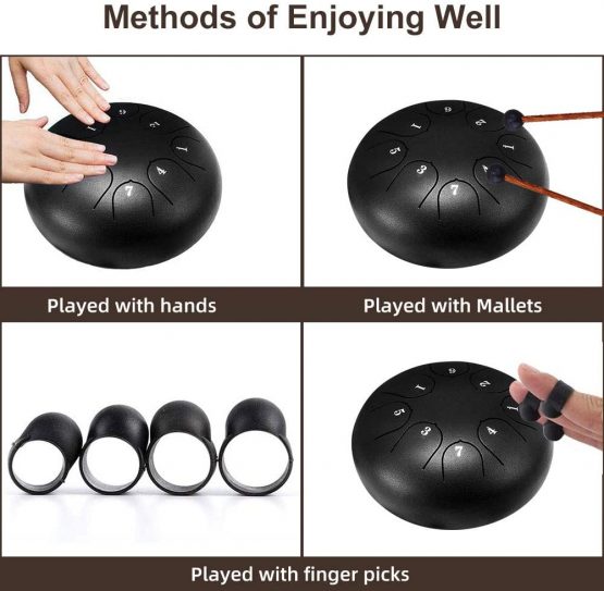 Steel Tongue Drum,8 Notes 6 inch Handpan Drum Percussion Instrument with Carry Bag,Music Book,2 Drumsticks and 6 Finger Picksreal Drum Tank Drum for Yoga Meditation Musical Education - Image 3